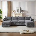 113.5'' Modular Sectiona Corduroy Sofa, Sectional Couches For Living Room U Shaped Sectional Couch With Storage Ottoman, 6 Seats Convertible Sectionals With Chaise Dark Gray Corduroy 6 Seat