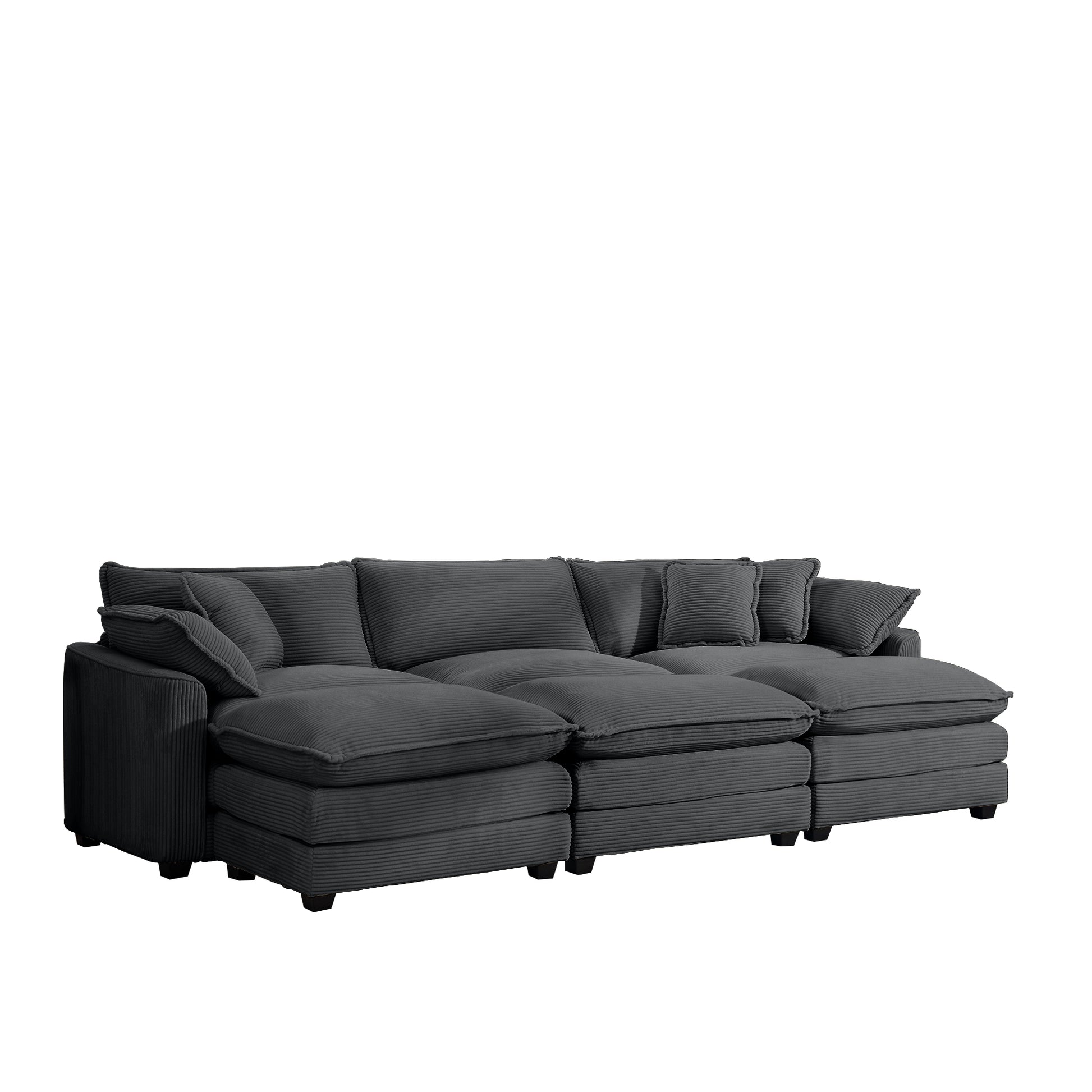 Oversized Modular Cushion Sofa, Portable Ottoman, L Shaped Corner Low Back Deep Seating Spacious Sofa Setfor Home Apartment Living Room Set, Grey Corduroy Grey Corduroy 3 Seat