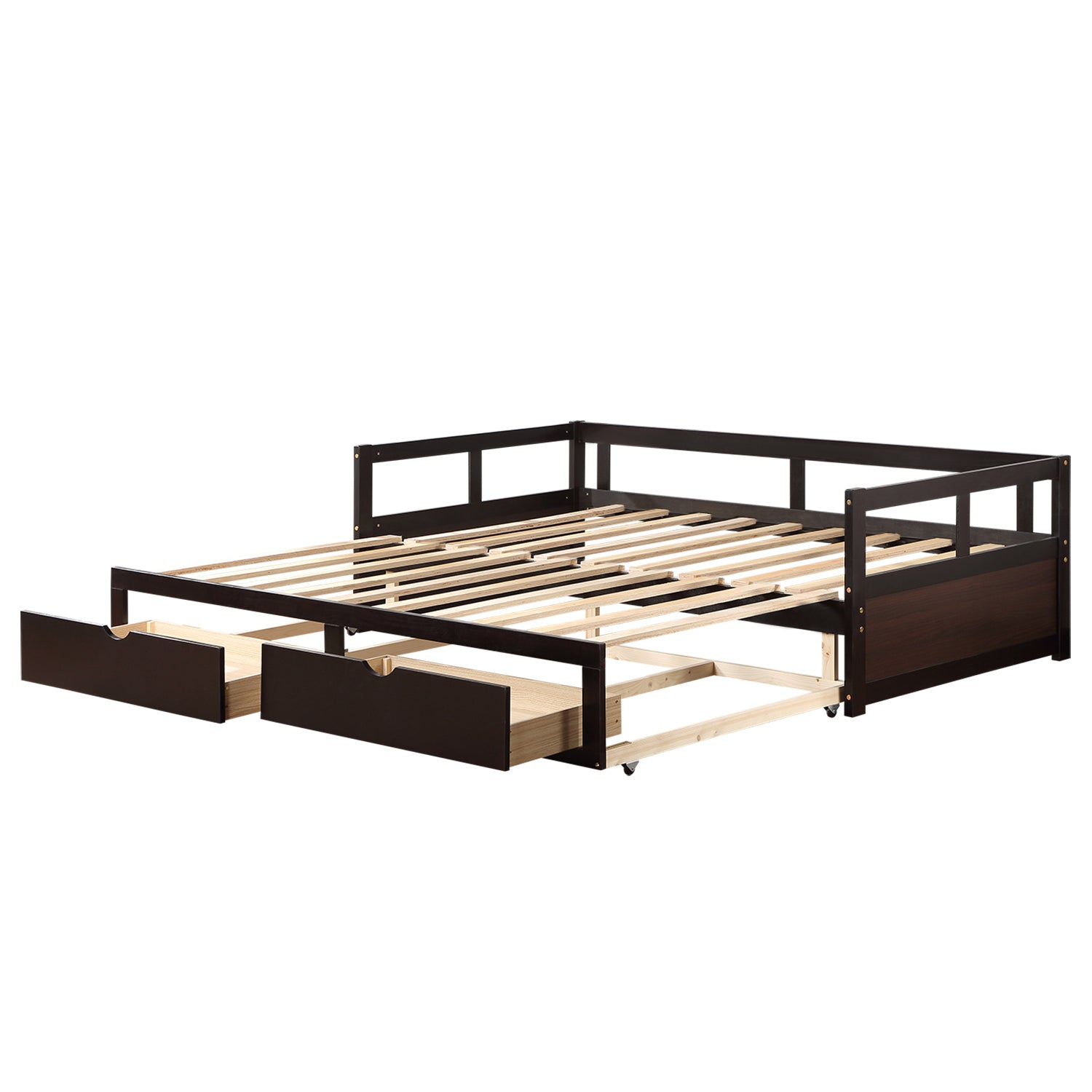 Wooden Daybed With Trundle Bed And Two Storage Drawersextendable Bed Daybed,Sofa Bed For Bedroom Living Room,Espresso Twin Espresso Solid Wood