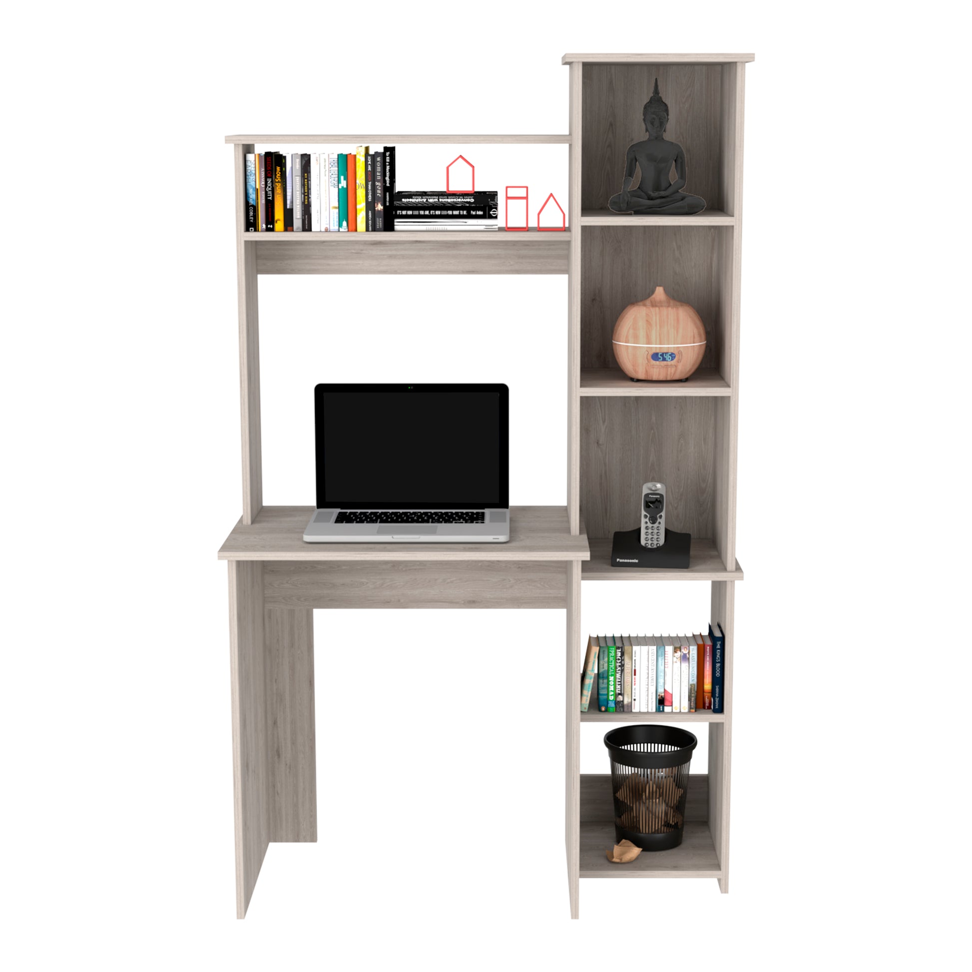 Versalles Writintg Desk, Two Superior Shelves, Five Cubbies Light Gray Gray Computer Desk Office Modern Rectangular Shelves Desk Rectangular Particle Board Particle Board