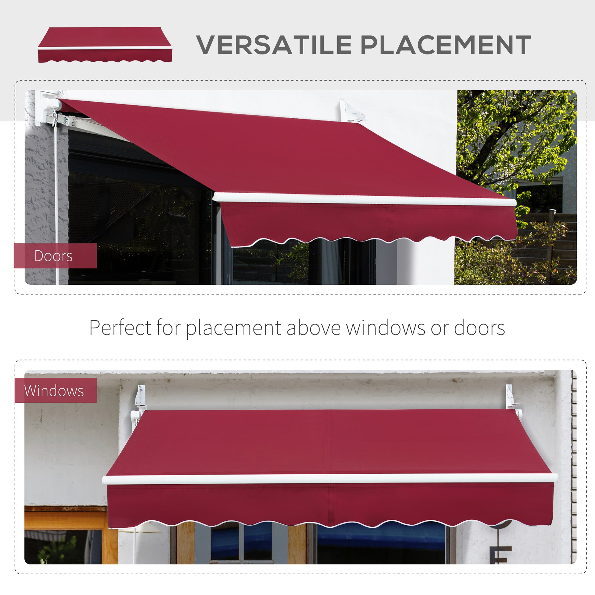 Outsunny 8' X 7' Patio Retractable Awning, Manual Exterior Sun Shade Deck Window Cover, Wine Red Red Aluminum