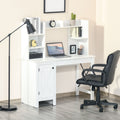 Homcom Farmhouse Computer Desk With Hutch And Cabinet, Home Office Desk With Storage, For Study, White White Particle Board