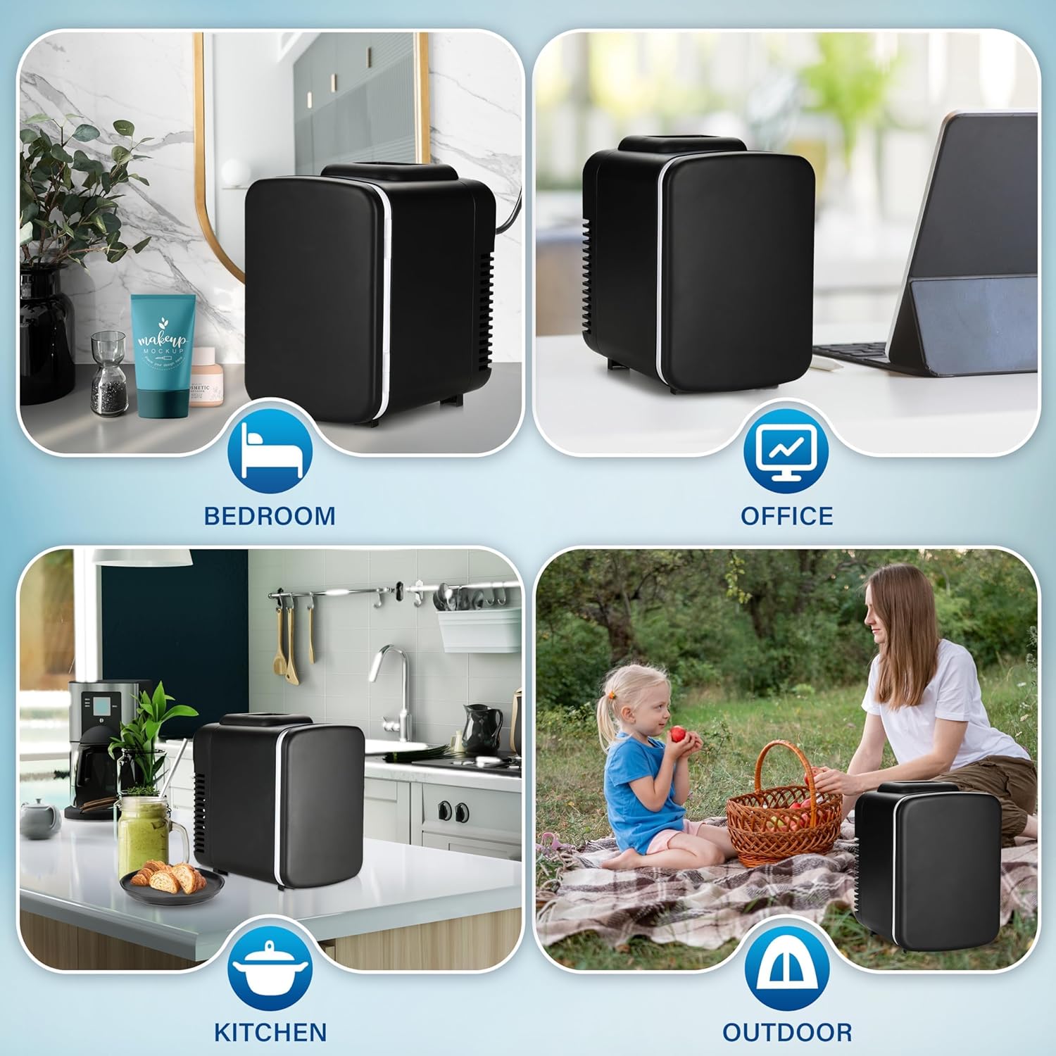 4L 6 Can Mini, Portable Cooler & Warmer Freon Free Small Refrigerator, Compact Fridge For Skincare, Beverage, Food, Cosmetics, Black Black Plastic