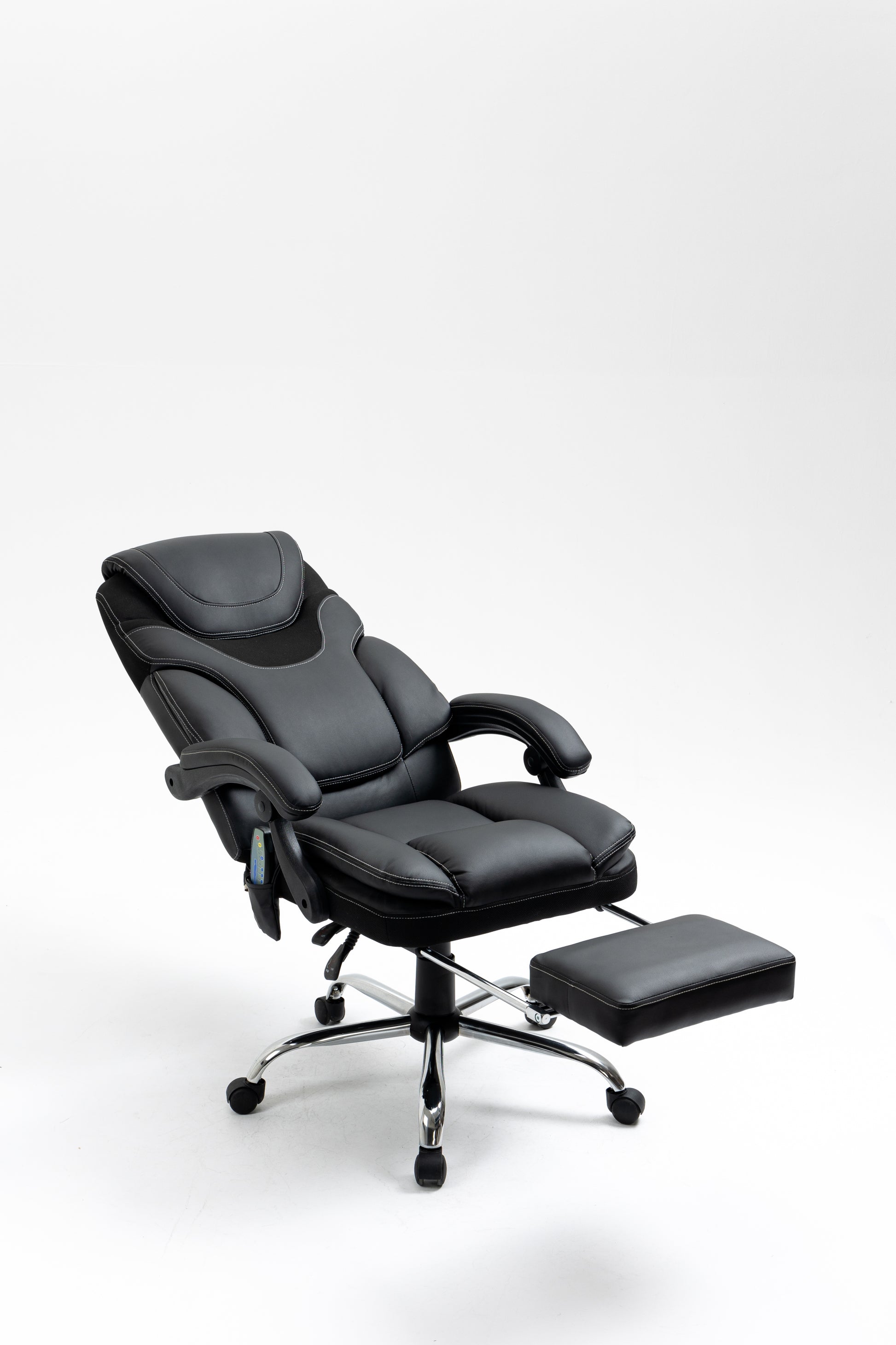 Massage Reclining Office Chair With Footrest, High Back Computer Chair Home Desk Ergonomic Executive Office Chair With Armrests, Adjustable Height. Black Faux Leather