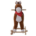 Qaba Kids Ride On Rocking Horse Plush Toy With Realistic Sounds And Red Scarf For Over 3 Years Old Birth Gift Brown Plush