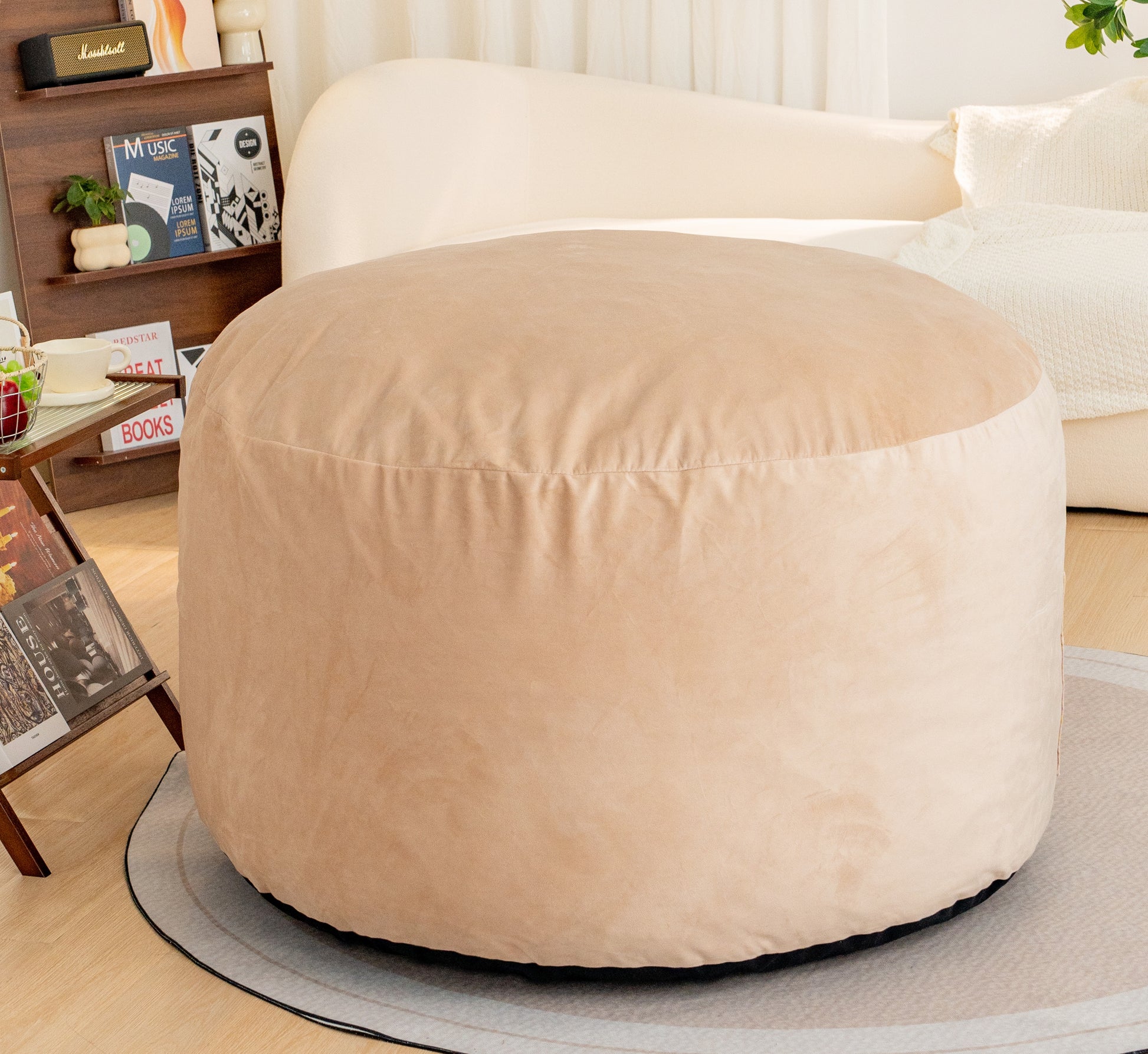 Bean Bag Chair 4Foot Luxurious Velvet Ultra Soft Fur With High Rebound Memory Foam For Adults Plush Lazy Sofa With Fluffy Removable Spong Camel Primary Living Space Soft Casual,Classic,Modern Foam