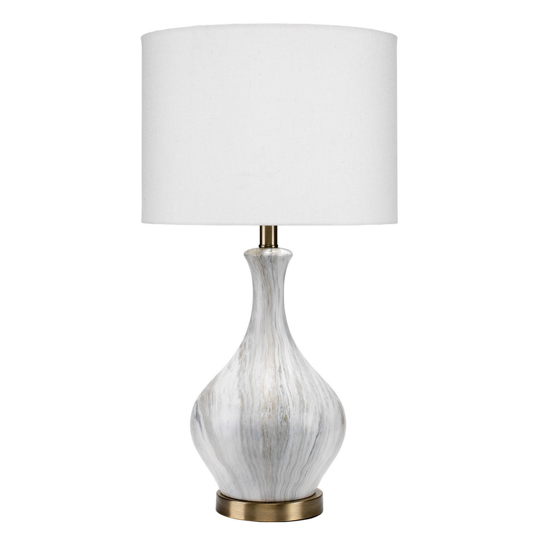 Table Lamp With Gourd Shaped Ceramic Body, White And Brass White Ceramic