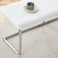 White Shoe Changing Stool, Silver Metal Legs, Sofa Stool Dining Chair, Suitable For Bedroom ,Fitting Room, Storage Room, Dining Room, Living Room. 005 White Pu