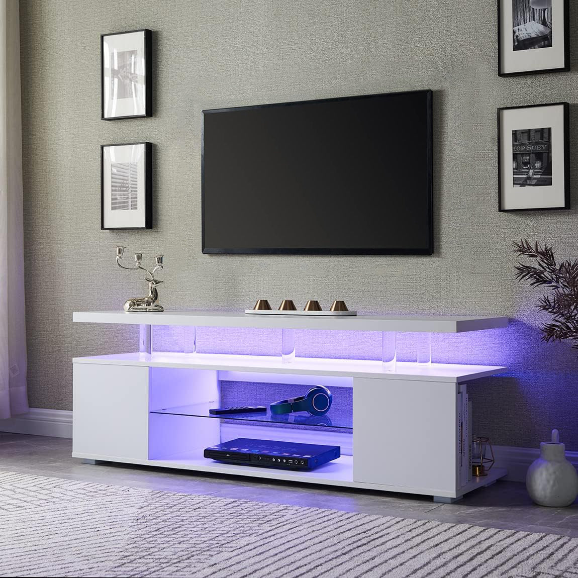 Tv Stand For 70 Inch Tv Led Gaming Entertainment Center Media Storage Console Table With Large Side Cabinet For Living Room White White Primary Living Space 60 69 Inches American Design,Modern 70 Inches Engineered Wood