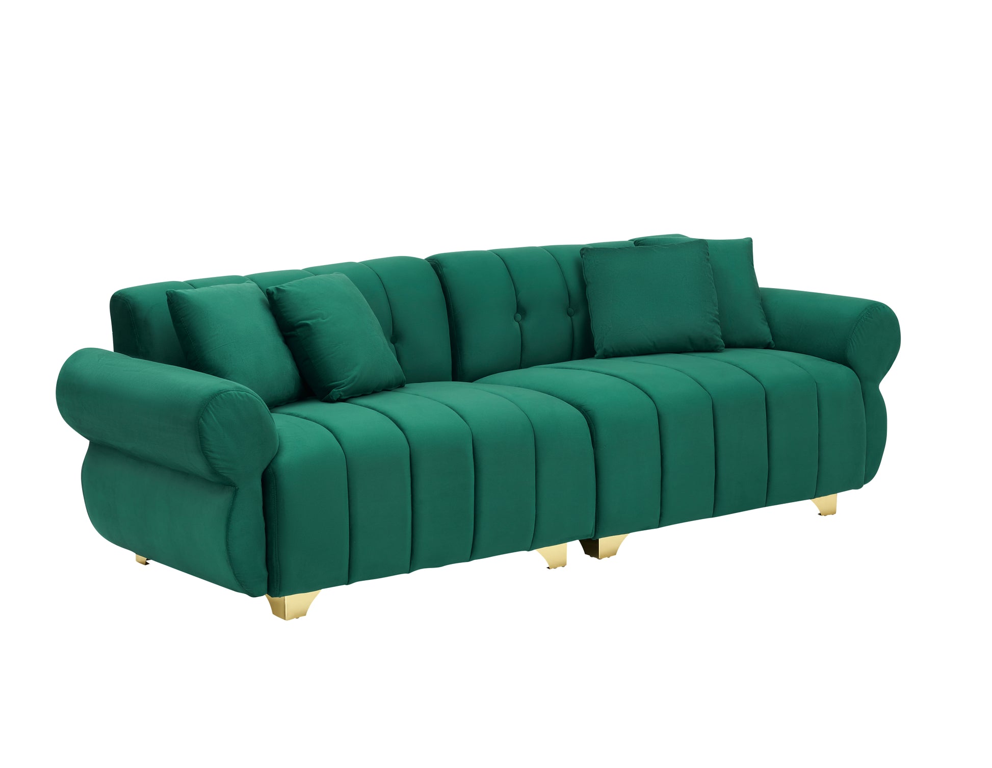 89 Inch Spring Wrapped Cushions, 3 Flannelette Sofas, Stylish Metal Feet And 4 Throw Pillows Make For A Modern Living Room Bedroom Green Velvet 3 Seat