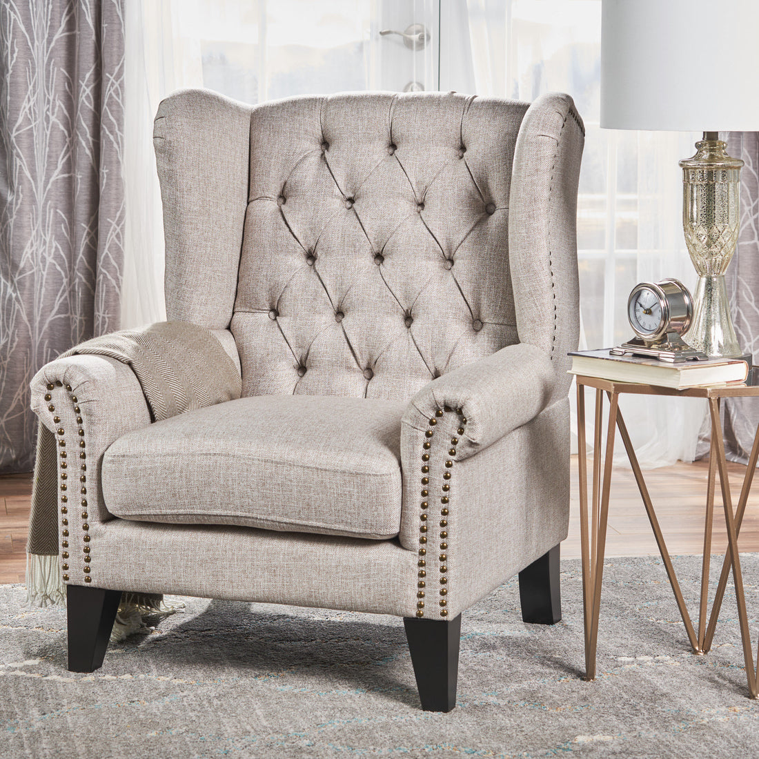 Accent Chair Beige Fabric