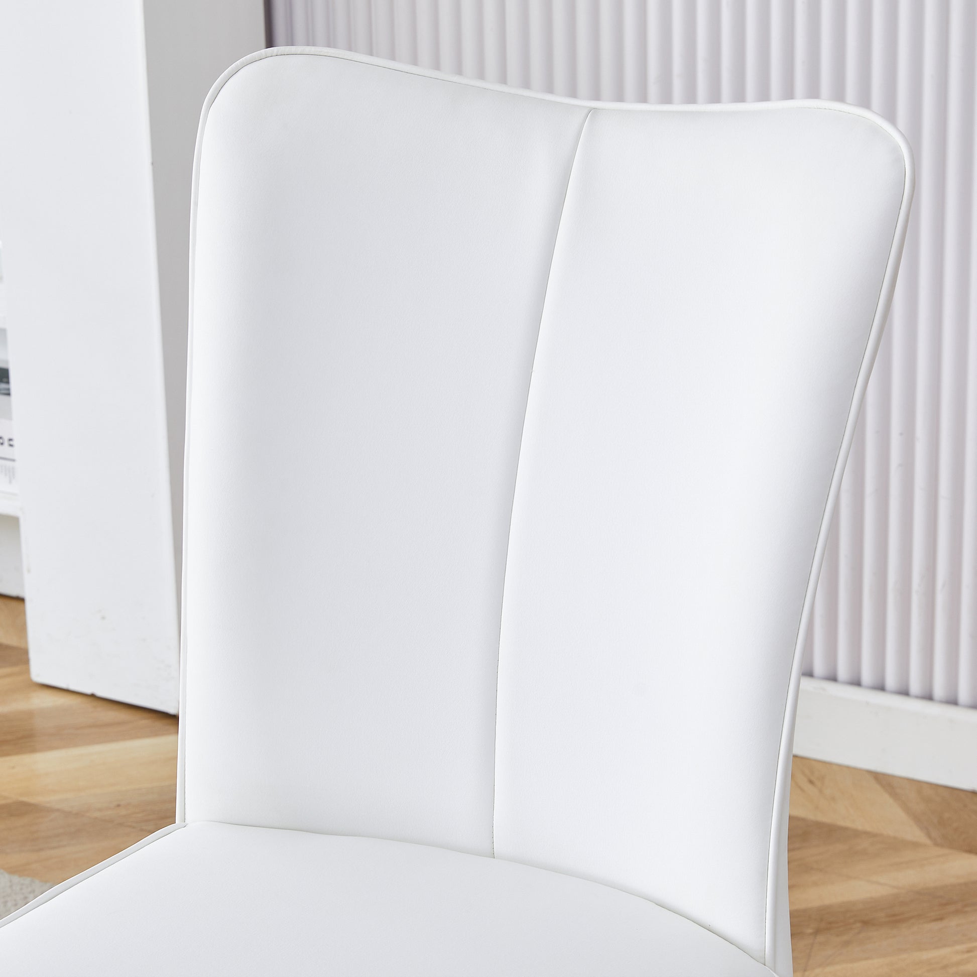 Table And Chair Set, Mdf Desktop, White Metal Table Legs, Stable And Beautiful, Suitable For Most Styles Of Home. Modern Simple Dining Table, Comfortable Seating. White Seats 4 Mdf