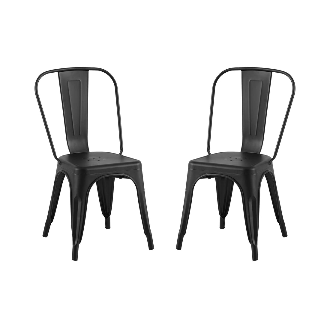 2Pc Modern Matte Black Finish Metal Dining Room Kitchen Bar Chairs Contemporary Aesthetic 18 Inch Seat Height Standard Dining Matte Black Dining Room Wipe Clean Square Contemporary,Industrial,Modern