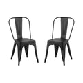 2Pc Modern Matte Black Finish Metal Dining Room Kitchen Bar Chairs Contemporary Aesthetic 18 Inch Seat Height Standard Dining Matte Black Dining Room Wipe Clean Square Contemporary,Industrial,Modern