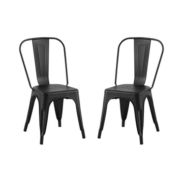 2Pc Modern Matte Black Finish Metal Dining Room Kitchen Bar Chairs Contemporary Aesthetic 18 Inch Seat Height Standard Dining Matte Black Dining Room Wipe Clean Square Contemporary,Industrial,Modern