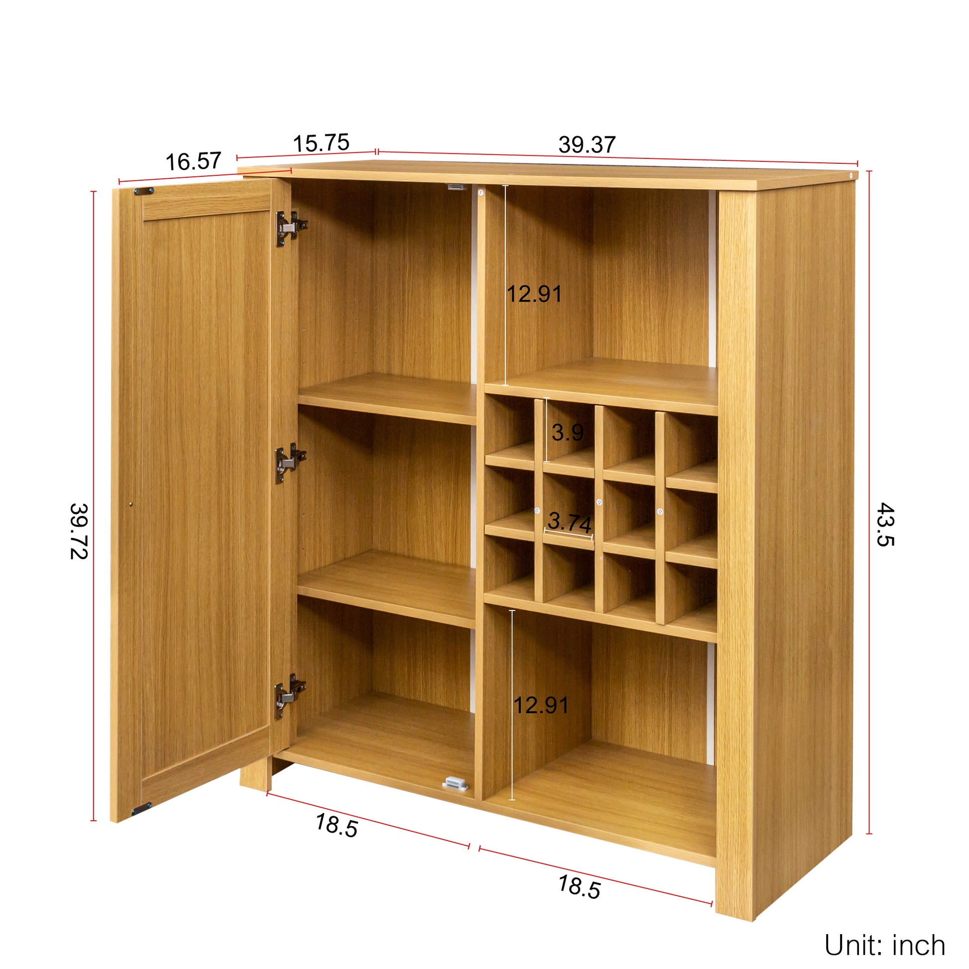 Storage Cabinet, Rattan Cabinet With 2 Adjustable Shelves,Sideboard Buffet Cabinet, Wine Cabinet,Coffee Bar Cabinet For Living Room Oak Mdf