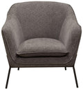 Polyester Upholstered Accent Chair With Splayed Metal Legs And Slope Armrests, Gray Grey Black Fabric Metal