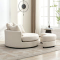 Orisfur. 360 Swivel Accent Barrel Chair With Storage Ottoman & 4 Pillows, Modern Chenille Leisure Chair Round Accent For Living Room, Cream Cream Foam Chenille