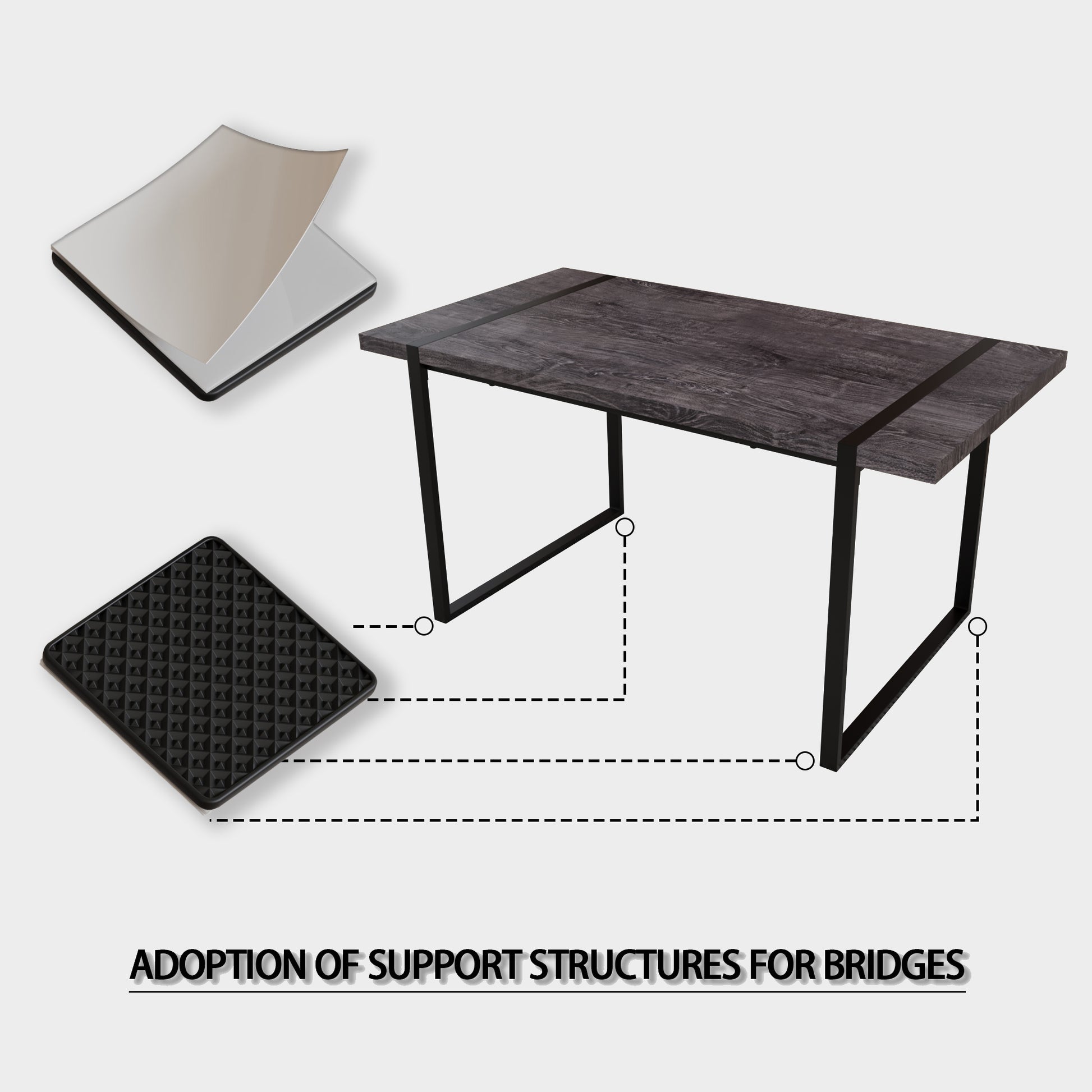59 "Rural Industrial Rectangular Mdf Black Dining Table Set And Pu Armless Dining Chair Set, 6 Pieces. Kitchen Black Metal Table Leg Dining Chair Set Black Gray Mdf