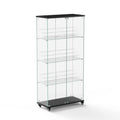 4 Tier Glass Display Cabinet, Double Door Glass Cabinet With Two Locks, Floor Standing Storage Cabinet With 6 Acrylic Shelves For Living Room, Bedroom And Office, Black, 31.5