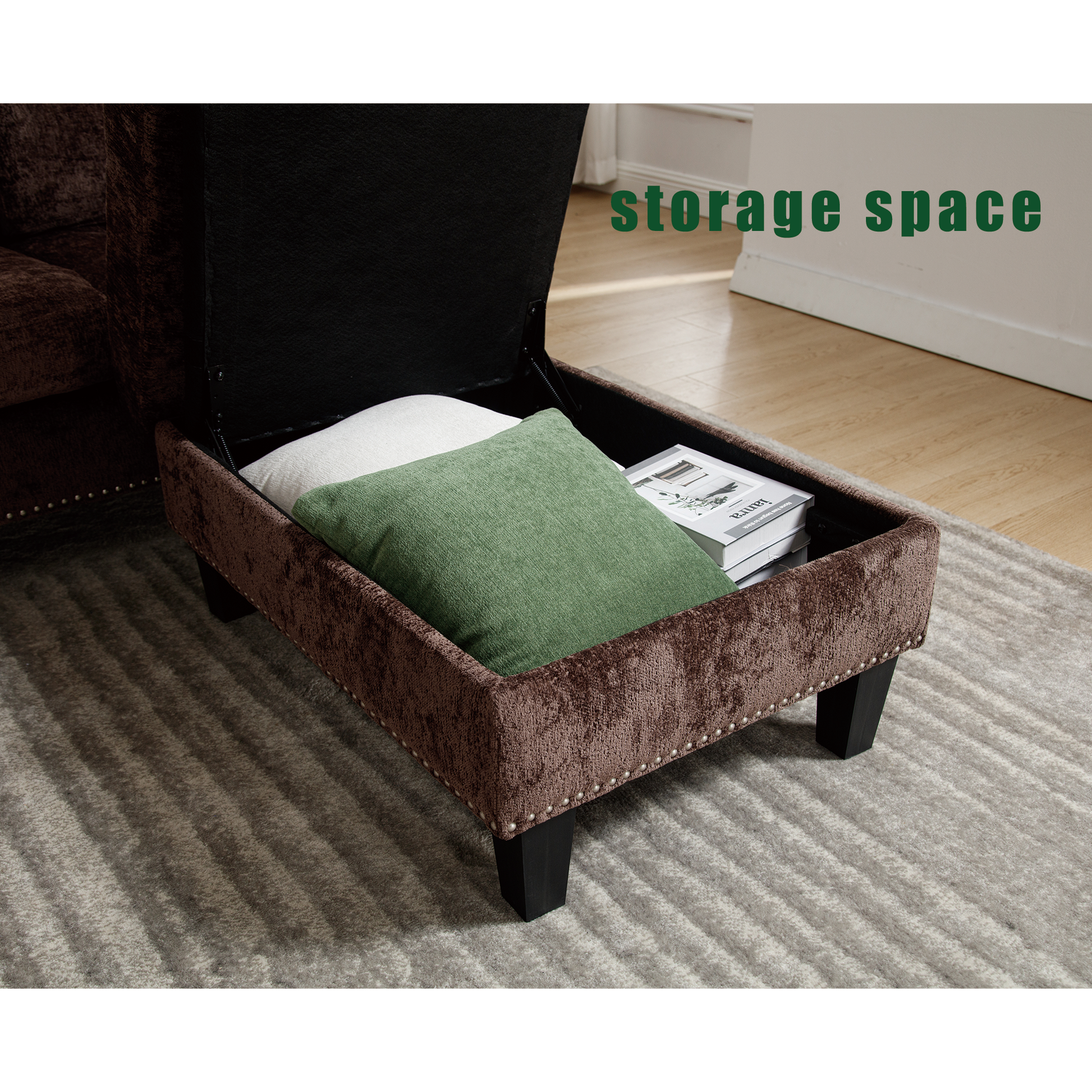 Arrived 5 Seat Modular Sofa,With Storage Ottoman, Convertible Sectional Sofa, L Shaped Couchreversible Chaise ,Riveted Sofa,Chenille, Brown Brown Polyester Wood Primary Living Space Medium Soft Cushion Back Modern Square Arms Foam Metal & Wood 5 Seat