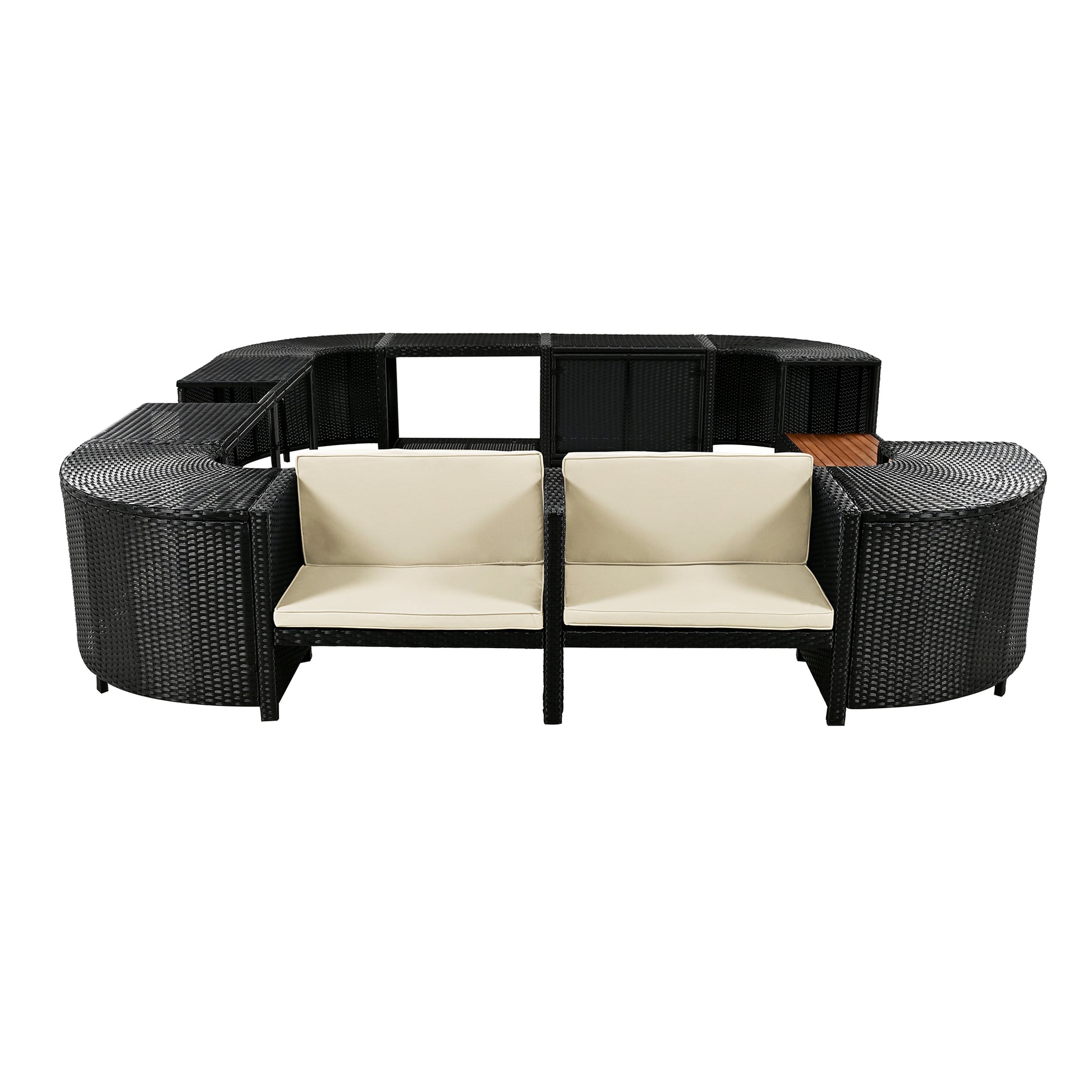 Spa Surround Spa Frame Quadrilateral Outdoor Rattan Sectional Sofa Set With Mini Sofa,Wooden Seats And Storage Spaces, Beige Yes Beige Water Resistant Frame Water Resistant Cushion Garden & Outdoor Sectional Seating Groups Foam Rattan Waterproof Fabric