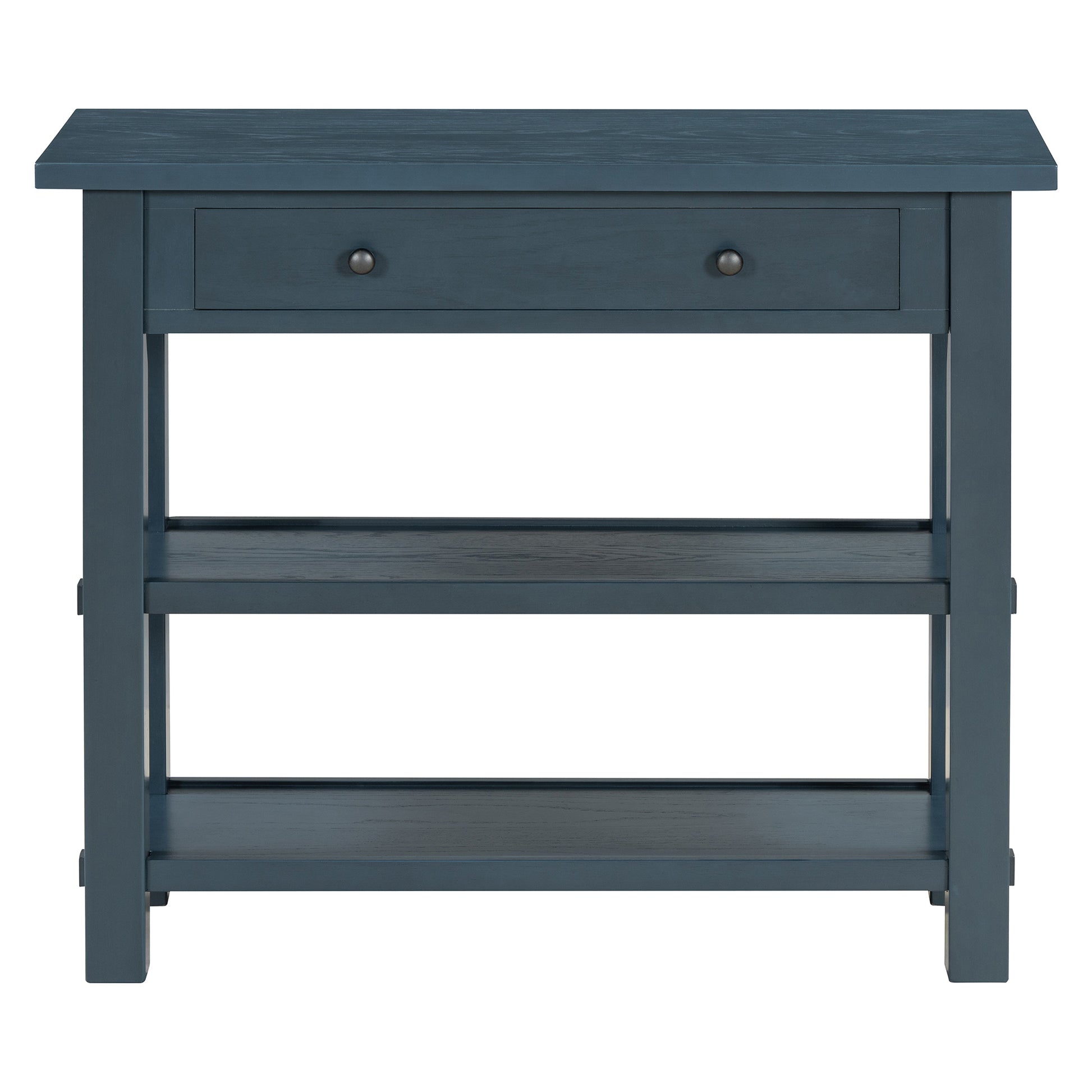 Retro Console Table With Drawer And Two Sturdy Shelves For Entryway, Living Room Navy Navy Mdf,Rubber Wood