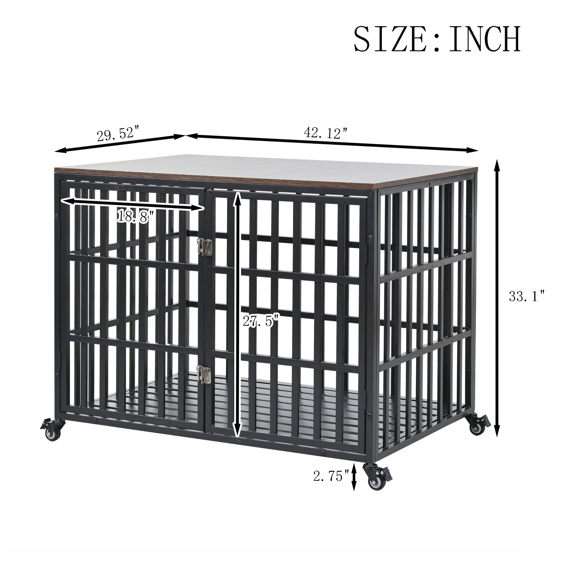 42" Heavy Duty Dog Crate For Large Medium Dogs, Furniture Style Cage With 4 Lockable Wheels And 2 Locks, Decorative Pet House Wooden Cage Kennel Furniture Indoor Black Carbon Steel