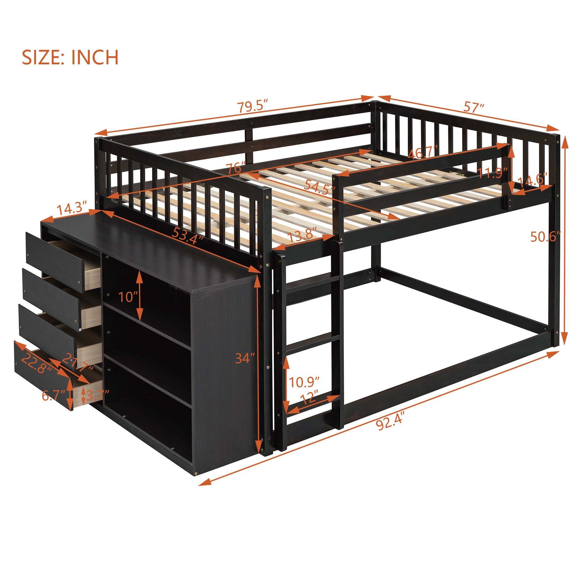 Full Over Full Bunk Bed With 4 Drawers And 3 Shelves Espresso Full Espresso Solid Wood