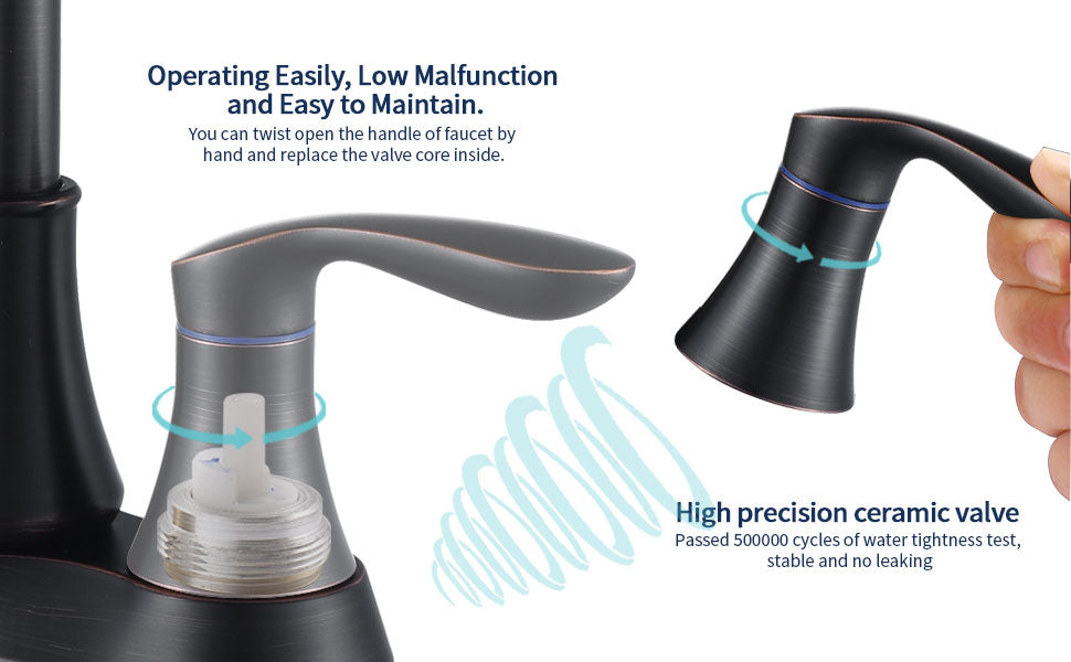 2 Handle 4 Inch Oil Rubbed Bronze Bathroom Faucet, Bathroom Vanity Sink Faucets With Pop Up Drain And Supply Hoses Oil Rubbed Bronze Metal