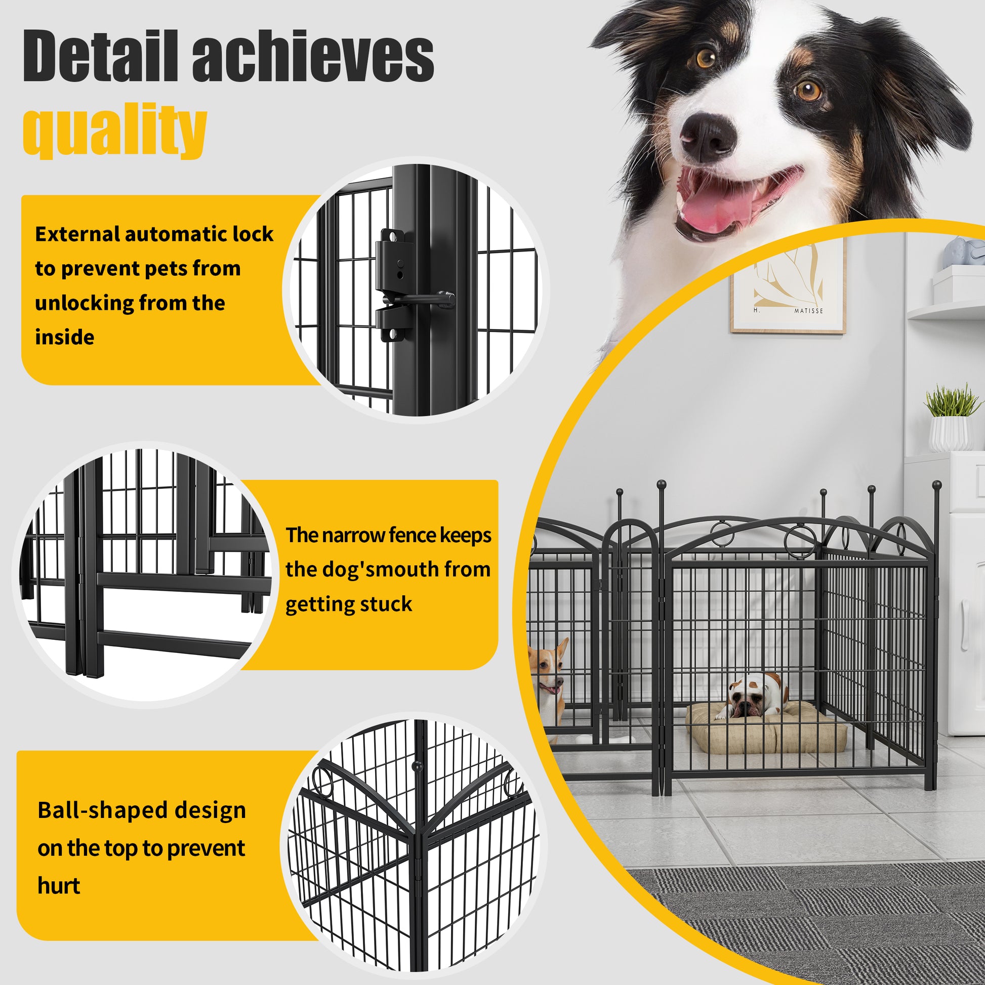 Dog Playpen Indoor 24 Inch 8 Panels Metal Dog Pen Pet Dog Fence Outdoor Exercise Pen With Doors, Heavy Duty Dog Fence Puppy Pen For Large Medium Small Dogs Indoor Outdoor Foldable Pet Exercise Pen