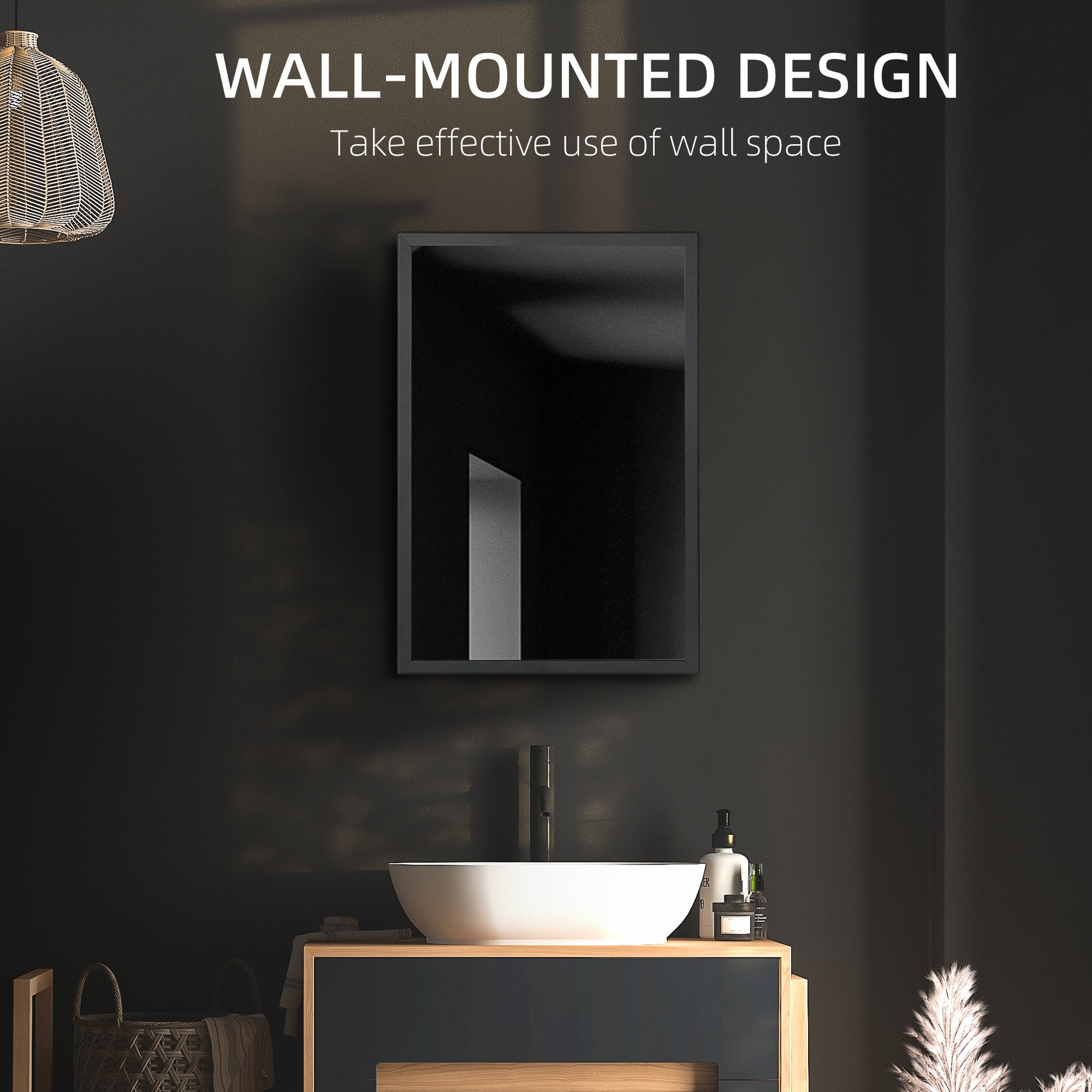 Kleankin Bathroom Mirror With Storage Shelves Bathroom Wall Cabinet, Black Black Stainless Steel
