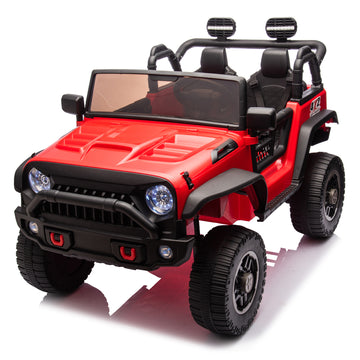 24V Two Seater Kids Ride On Truck Car W Parents Control,200W*2,Seat Width 20.28In,Four Wheel Suspension,Led Lights,Music,Mp3,Bluetooth,Two Independent Seat Belts,Suitable For Off Road For Kids Aged 3 Red 100 149 Lbs Polypropylene