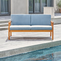 Kapalua Honey Nautical Eucalyptus Wooden Outdoor Sofa Bench With Cushion Honey Eucalyptus