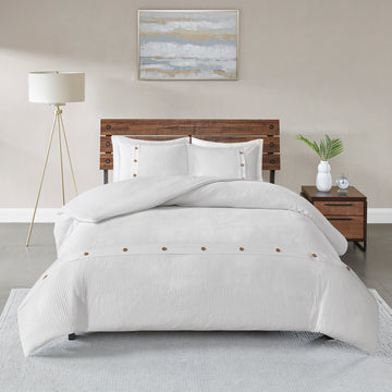 3 Piece Cotton Waffle Weave Duvet Cover Set King White Cotton