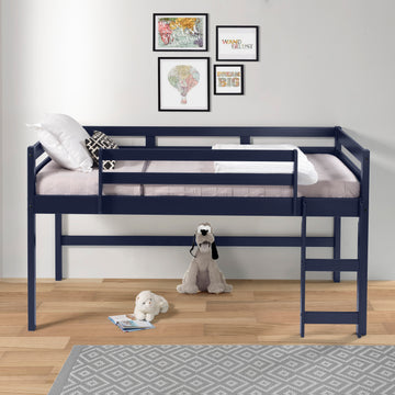 Lara Navy Blue Finish Twin Loft Bed Navy Blue Wood