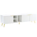 Modern Minimalist Geometric Tv Cabinet With Metal Handles And Gold Legs For Tvs Up To 80'', Multi Functional Tv Stand With Storage Cabinets, Entertainment Center For Living Room, White White Gold
