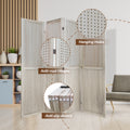 4 Panel Room Divider, 5.6Ft Pegboard Display Wooden Room Divider Folding Privacy Screen Room Divider Freestanding Peg Board Display For Trade Show Craft Show Home Wall Organizer, Natural Wood Natural Wood Rustic Wood