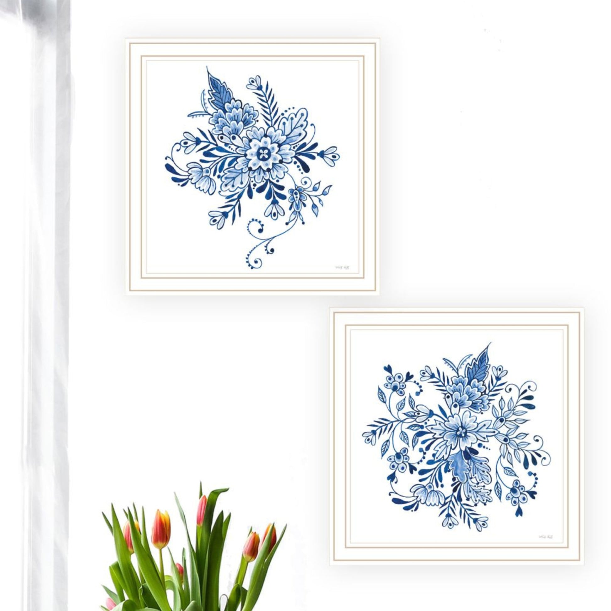 "Delph Designs Of Blue And White Florals" Framed Wall Art For Living Room, Wall Art Print For Home Decor, Bedroom Wall Art By Cindy Jacobs Multicolor Wood Paper