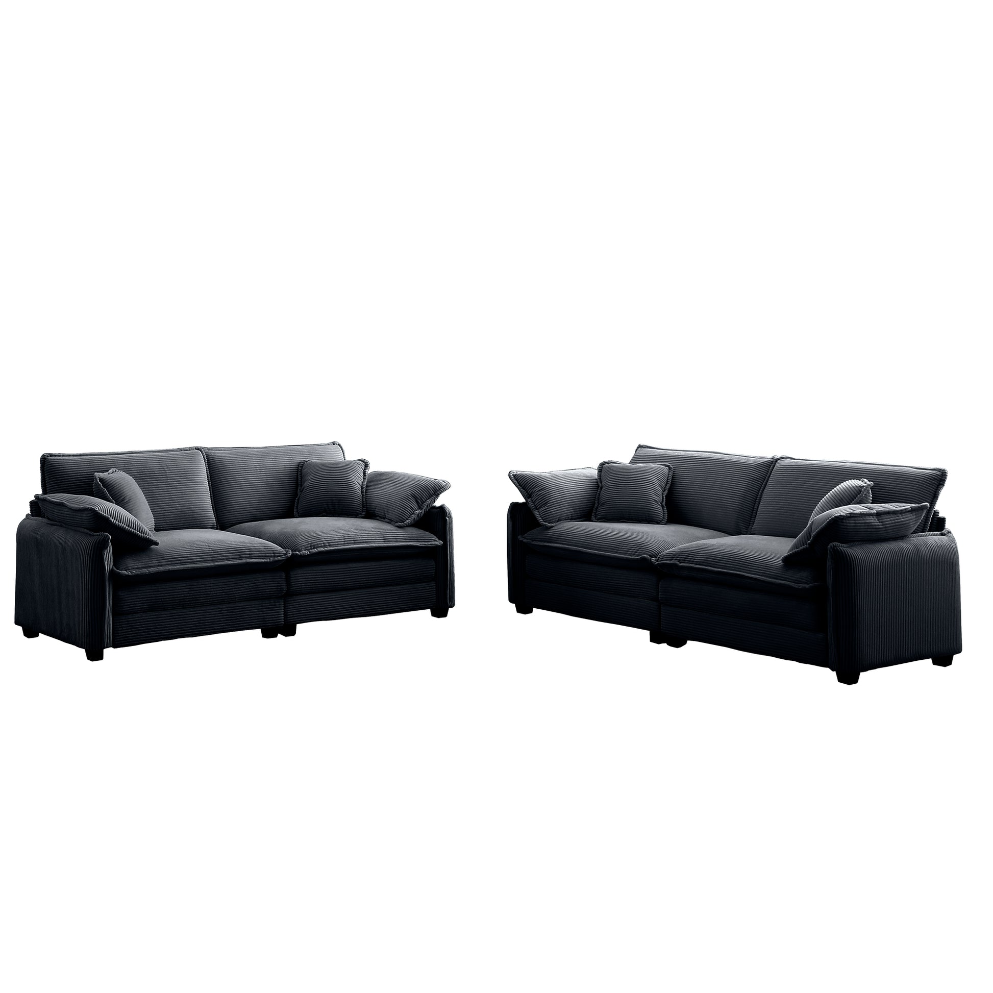 Modern Living Room Sofa Two Piece Set, Suitable For Living Room And Bedroom Sofa Set, Consists Of Two Pieces Of 2 Seater Sofa,Grey Corduroy Grey Corduroy 5 Seat