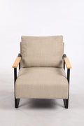 Leather Accent Chair Guest Chair For Living Room, Mid Century Armchair For Bedroom Khaki Linen