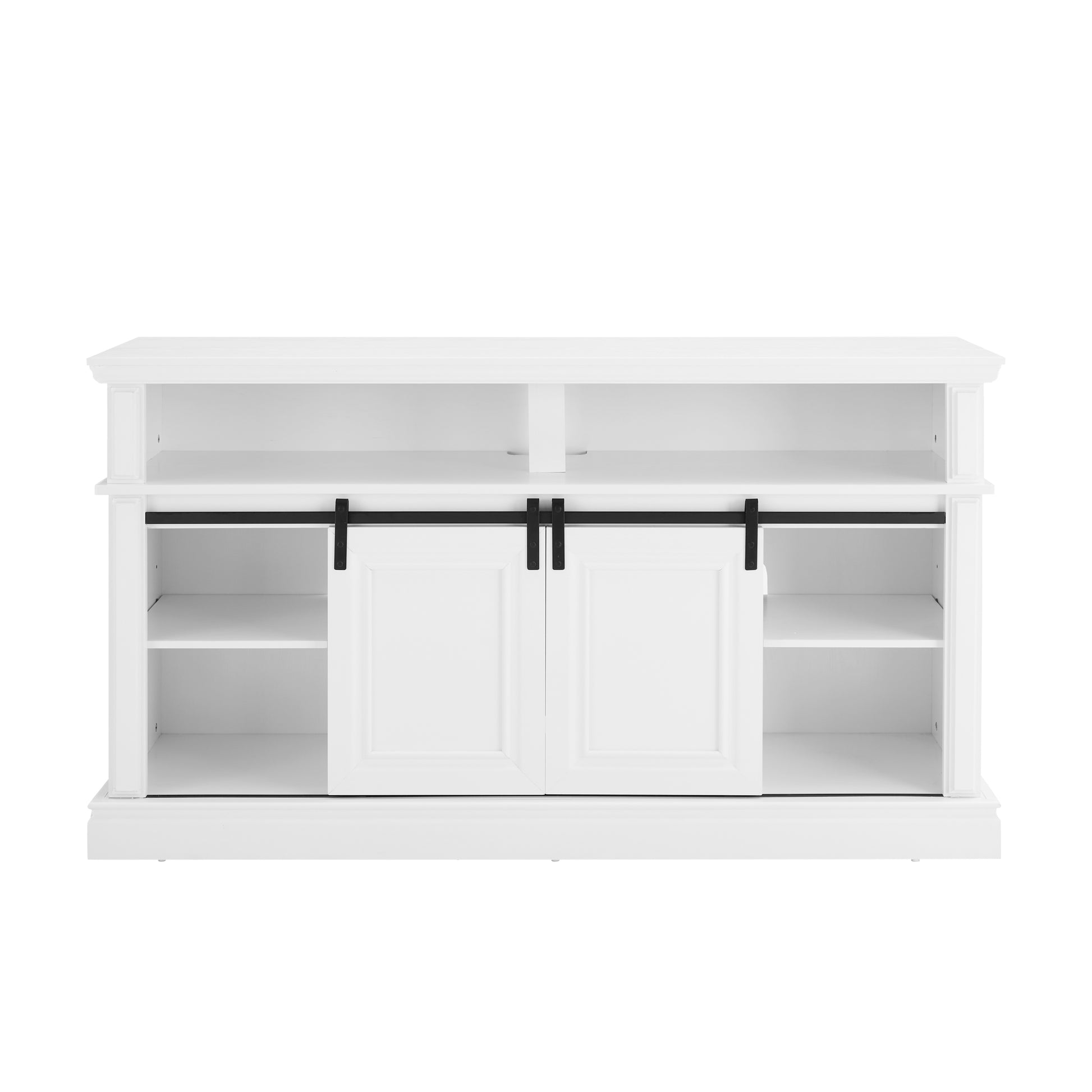 Media Console Table With Storage Cabinet, Mid Century Style Entertainment Tv Table, Multipurpose Sliding Door Tv Cabinet Large Storage Space, 58.11"W*15.79"D*32.36"H Antique White Antique White 60 69 Inches 60 69 Inches 60 Inches Mdf