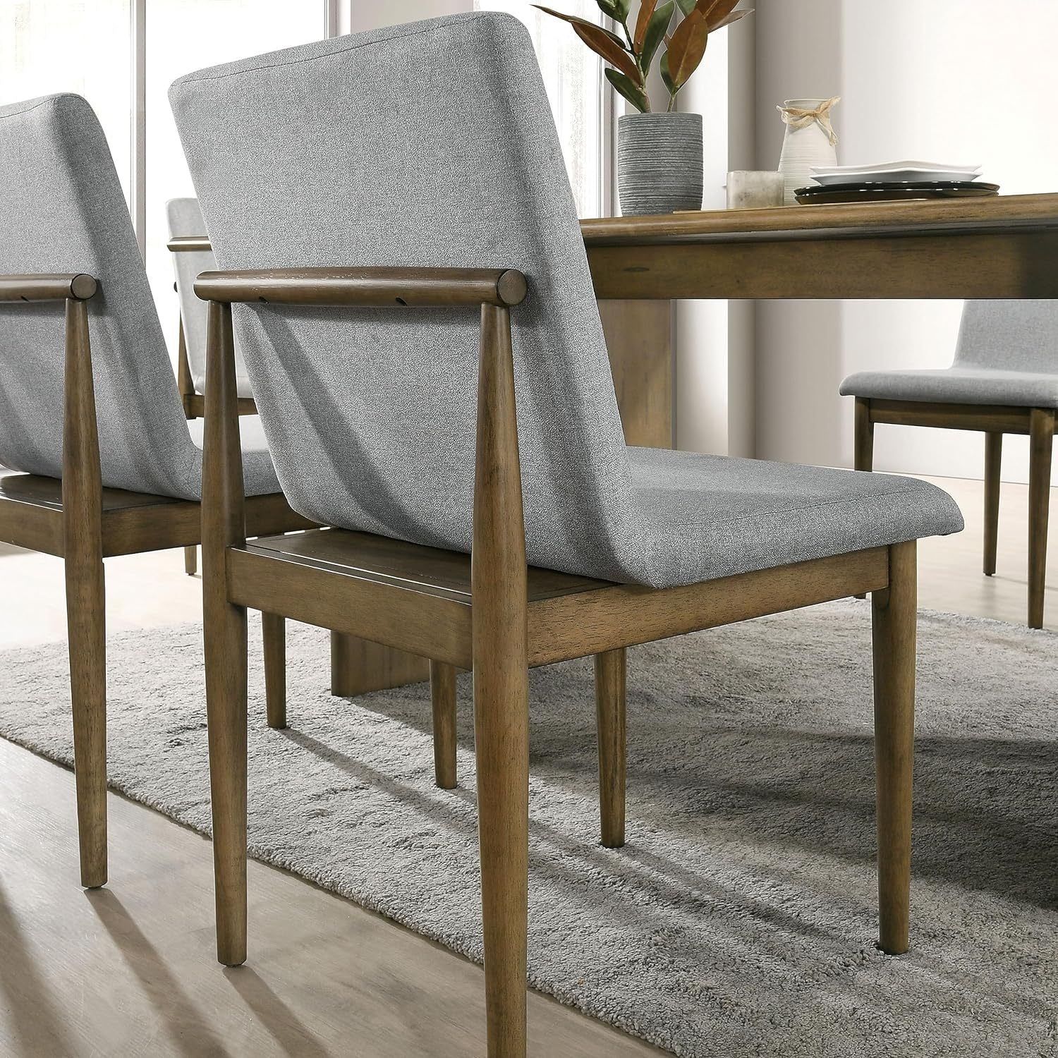 Natural Tone Frame Light Gray Fabric Set Of 2Pc Side Chairs Dining Room Furniture Chair Upholstered Seat Natural Grey Dining Room Contemporary,Mid Century Modern,Modern Dining Chairs Set Of 2 Solid Wood