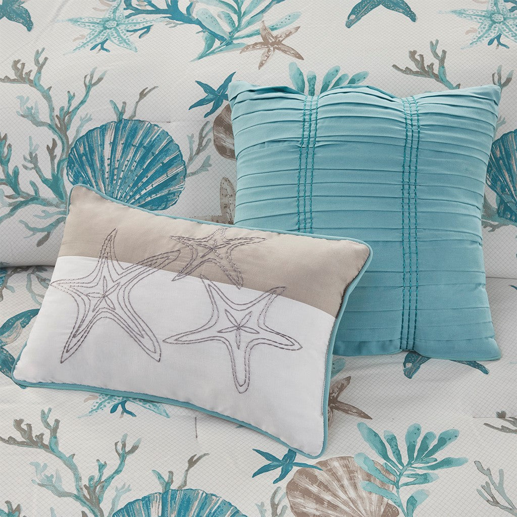 7 Piece Cotton Sateen Comforter Set Aqua King King Aqua Cotton