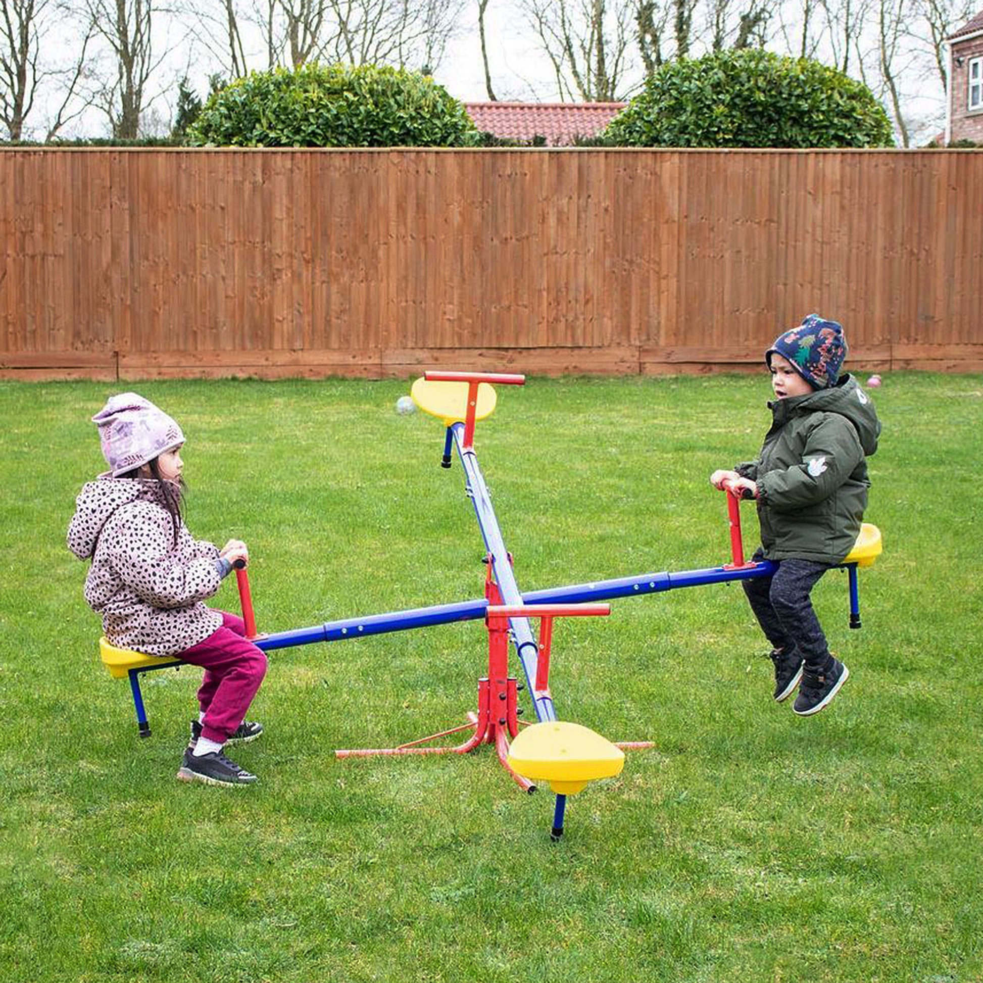 Outsunny Kids Seesaw Swivel Teeter Totter With 360 Spinning, 4 Seater Seesaw Outdoor Playground Equipment For Backyard, Boys And Girls Aged 3 8 Years Old Multicolor Metal