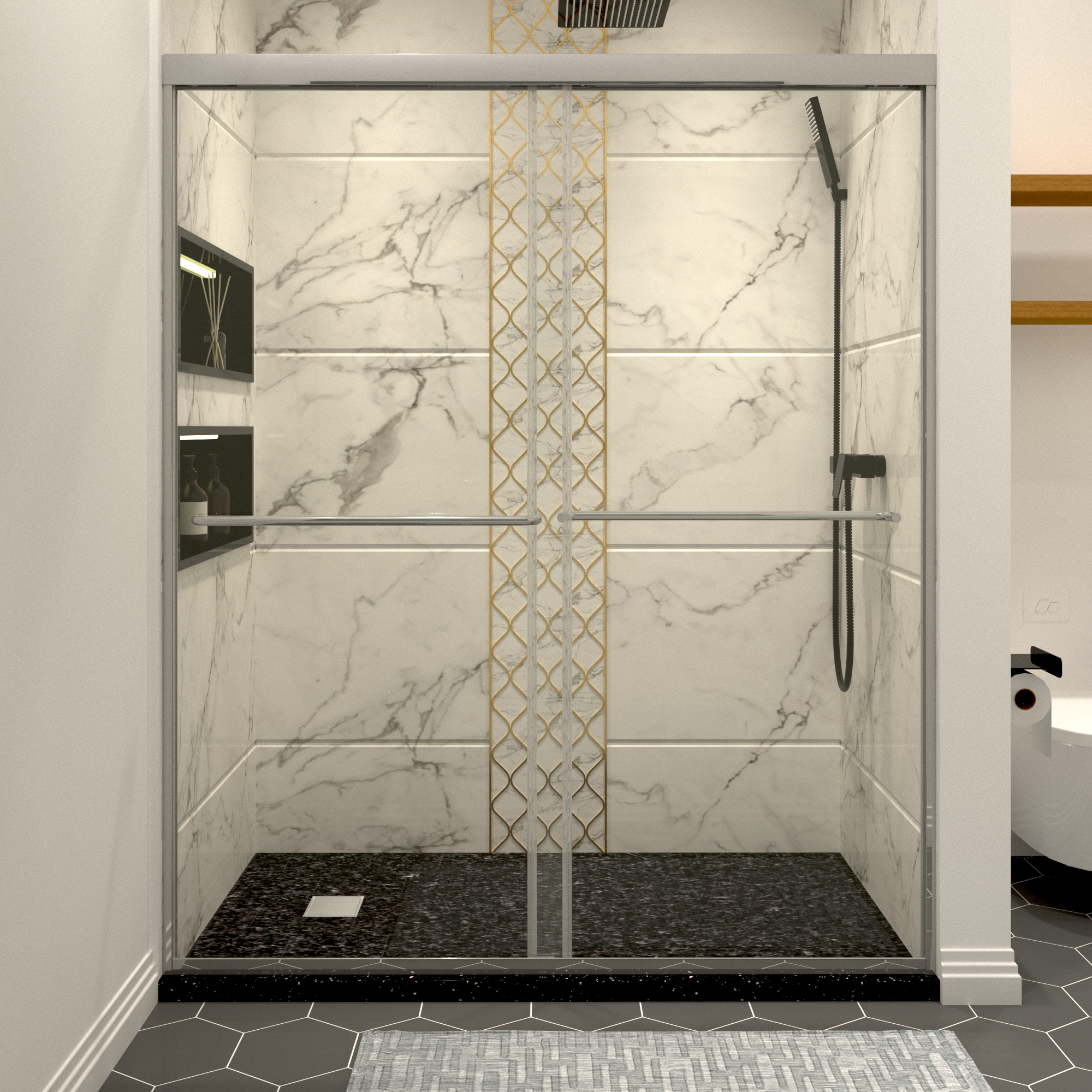 Shower Doors Chrome Tempered Glass