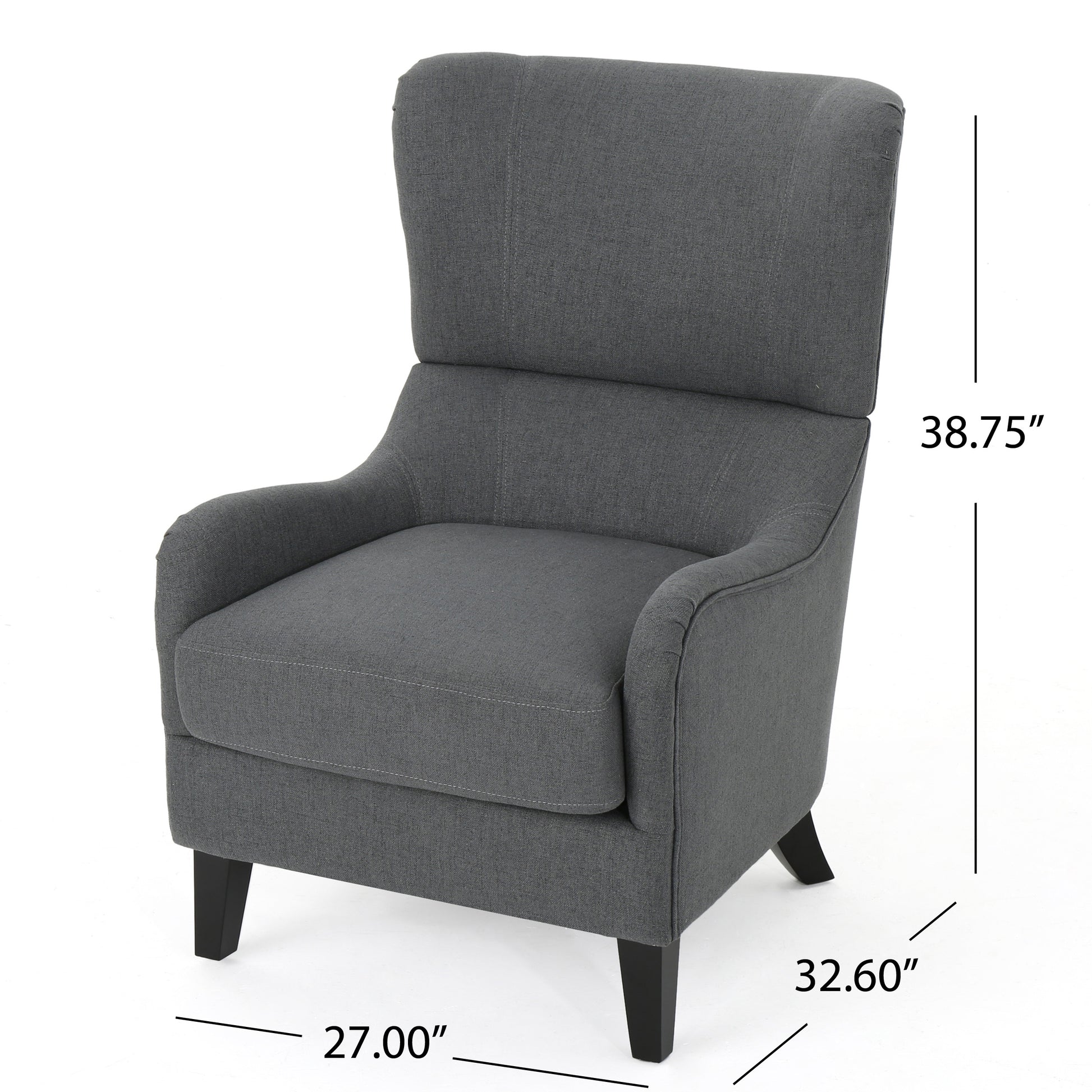 Modern Upholstered Armchair With Solid Leg, Leisure Single Sofa Chair For Living Room Bedroom Reading And Studio Charcoal Fabric