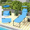 Outsunny 2 Pcs Outdoor Lounge Chair, Adjustable Backrest Folding Chaise Lounge, Cushioned Tanning Chair W Sunshade Roof & Pillow Headrest For Beach, Camping, Hiking, Light Blue Light Blue Steel