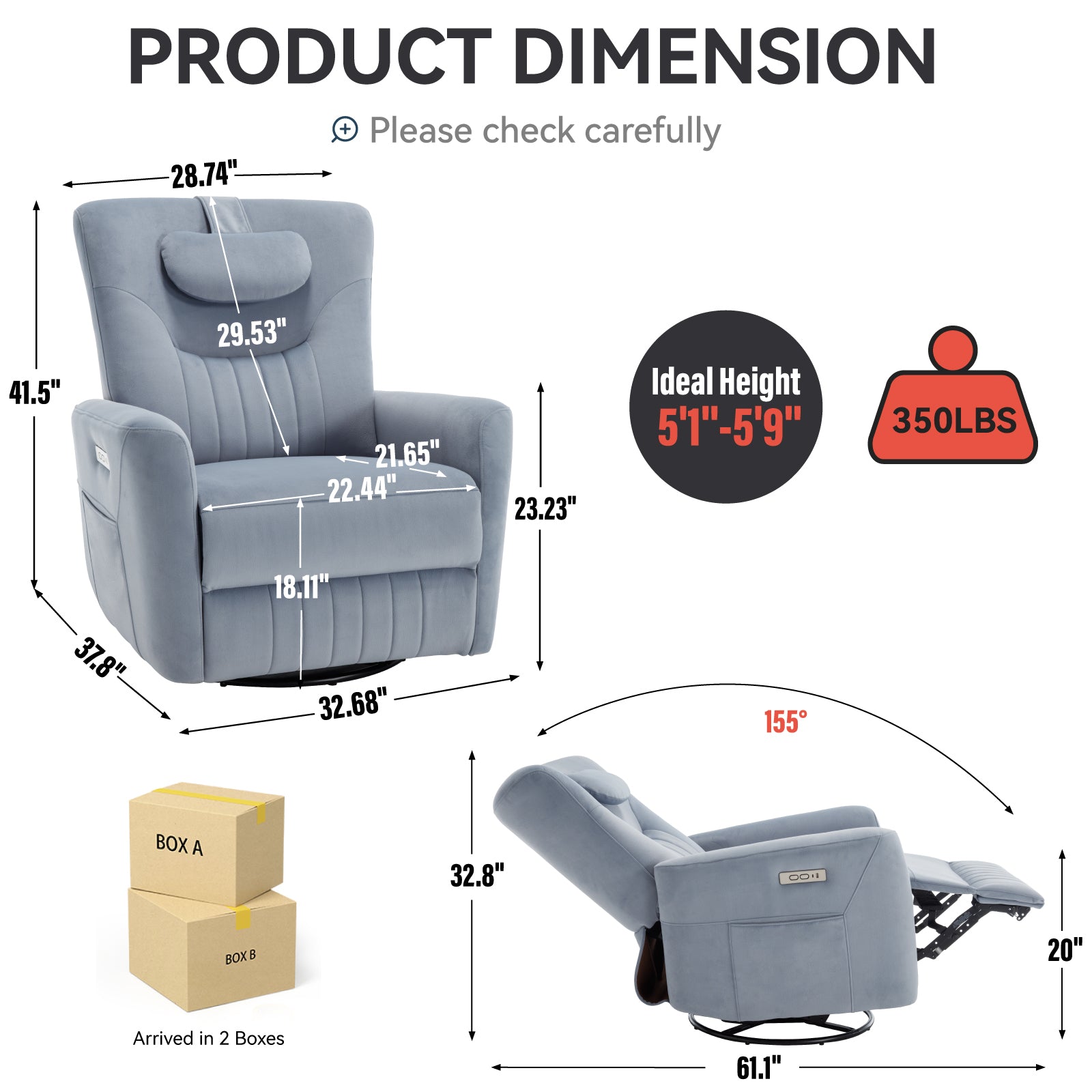 Blue Swivel And Rocker Power Recliner Chair With Lumbar And Neck Support Pillow, Heavy Duty Motion Mechanism With Usb And Type C Ports Blue Polyester Power Push Button Metal Primary Living Space Medium Firm Tight Back Heavy Duty American Design Pine