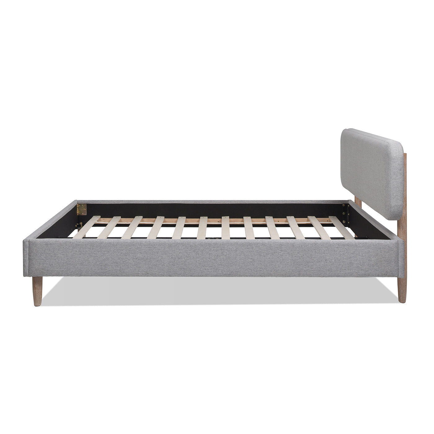 Diego Low Upholstered Platform Bed, Queen, Light Grey Polyester Box Spring Not Required Queen Gray Wood Foam Polyester Polyester